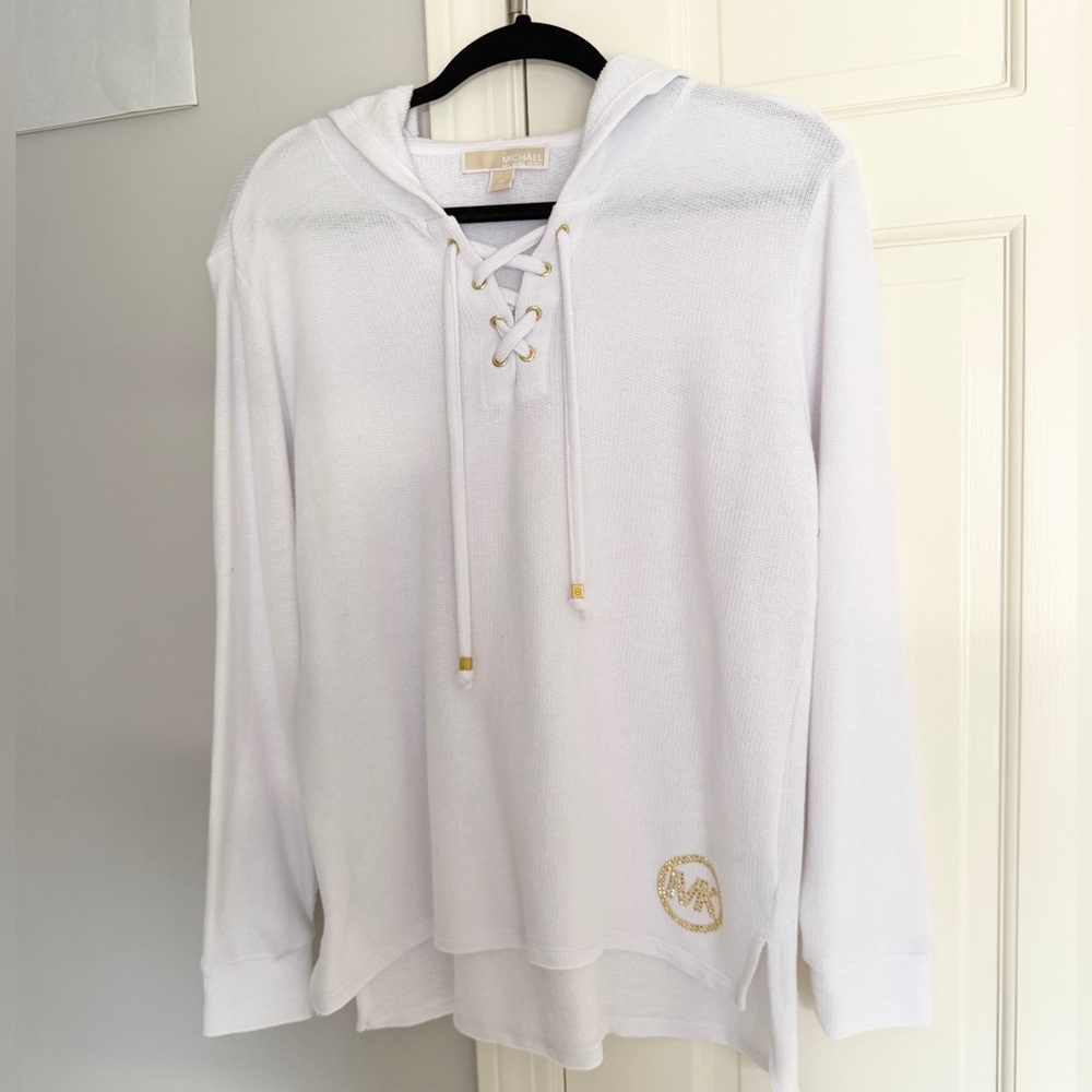 Michael Kors Lace Up Knit Top with Gold Accents
